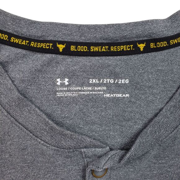 Under Armour Project Rock Henley Shirt Mens 2XL Gray 3/4 Sleeve Raglan - Picture 4 of 12